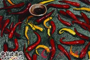 《红辣椒 黄辣椒》 水彩 朱辉