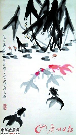 吴作人的《池趣》是中国名家书画收藏展展品之一。