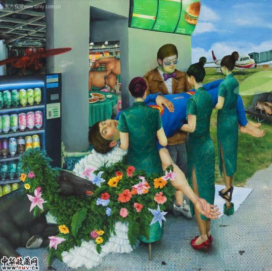 李剑锋,围观者的恐慌,200x200cm,亚麻油彩,2011