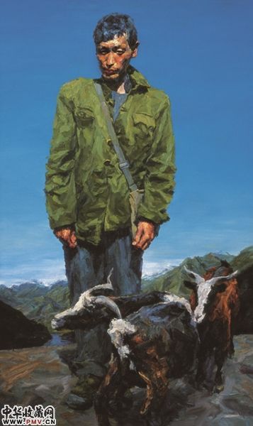 谢东明作品《独龙江的牧羊人》,2007,250x150cm