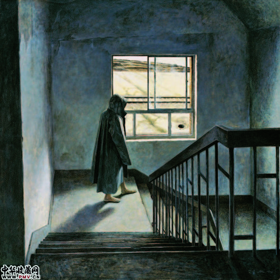 沉默的城-游戏的羊 1993 100X100cm 淡彩木板布