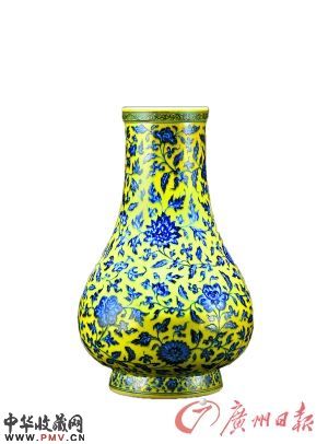 清雍正 柠檬黄地青花缠枝花卉仿汉壶尊