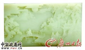 清乾隆 白玉浮雕山水高士诗文图屏