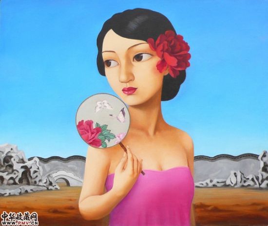 贺文斌油画作品《蝴蝶扇》