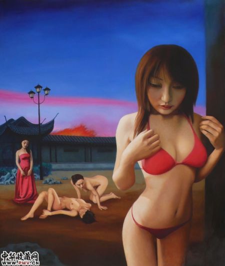 贺文斌油画作品《后园故事》