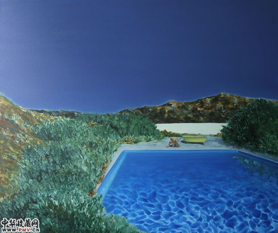 王玺作品：泳池与两只猴