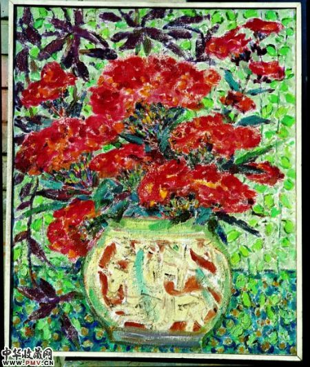 鸡冠花与吊兰 油画 1983年