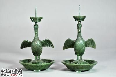 清碧玉“海晏河清”蜡台