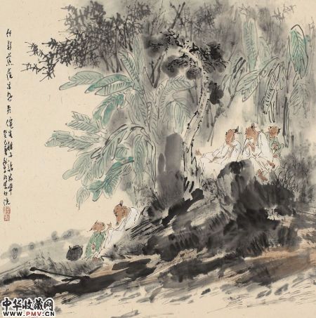 顾平作品 竹林蕉阴