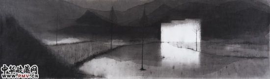 沈勤 黑水墨-村 138x41 2013