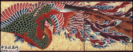《凤凰图屏风》，葛饰北斋，1835年。