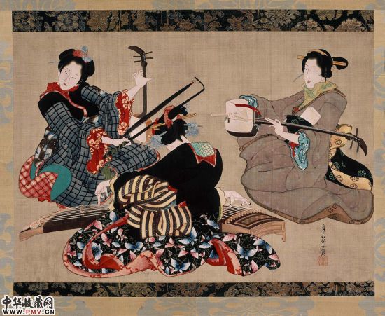 《三曲合奏图》，葛饰北斋，1818年-1844年