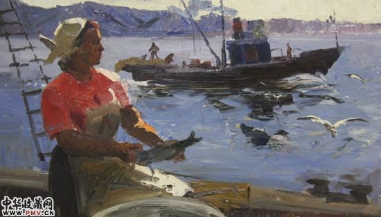 《打渔》 41cm×70cm油画画板 1961年