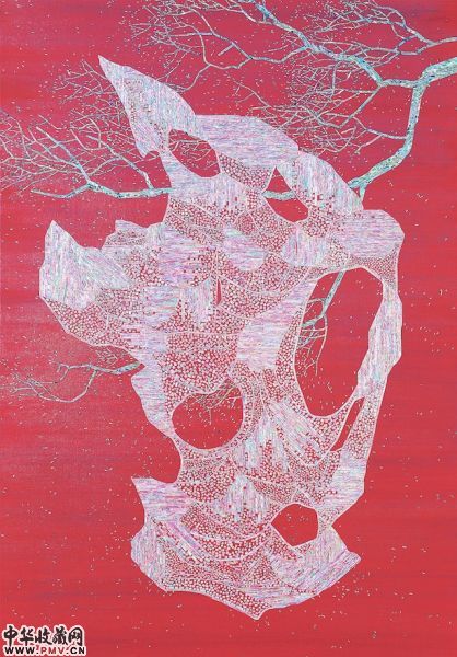 跟随自然 ┃ 布面丙烯，间举清漆，办收贝壳 ┃ 130 x 90cm ┃ 2014