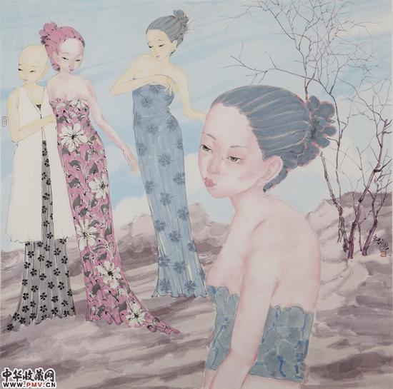 李东君，有所思系列之四，70×70cm，纸本设色