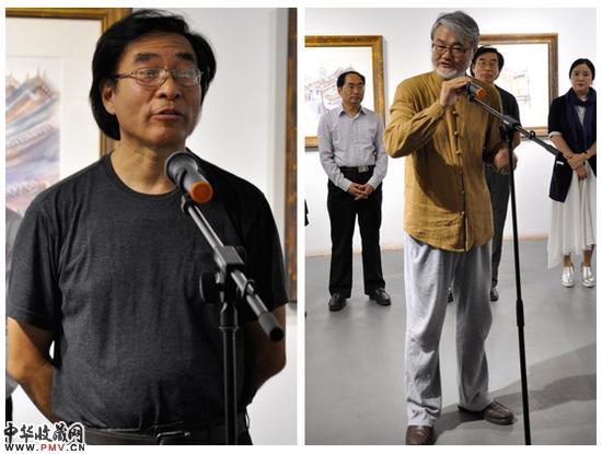 艺术家李民（左）、艺术策展人贾廷峰（右）开幕致辞