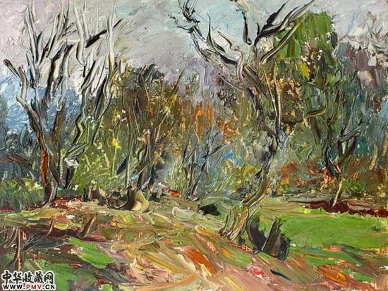 林边开阔地 15×20CM 油画 2003年