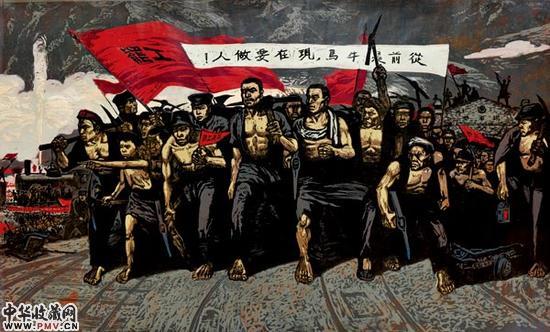 威震全国的安源路矿工人大罢工（1922年）120×78 CM 版画 1969年