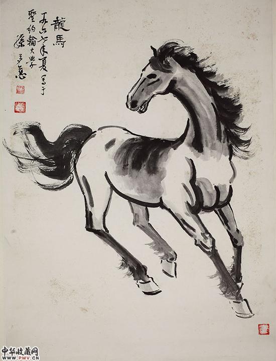 《龙马》：徐悲鸿擅长画马，这是鸿女画展杭州孙多慈画展展出唯一一幅与马有关的作品。