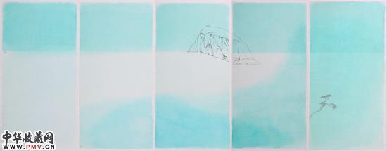 　　渔庄秋霁 Sunshine in Autumn at Fishing Village 水墨设色纸本 Ink and colour on paper 140x345cm 2013