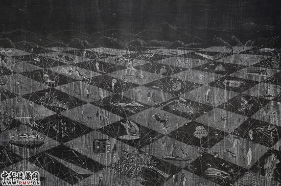 吴建棠《造景》 黑白木刻  120x79cm  2013