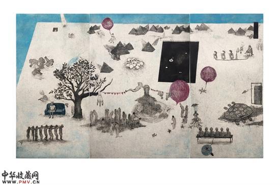 朱然然《观自在 I》 凹版  50x90cm  2015