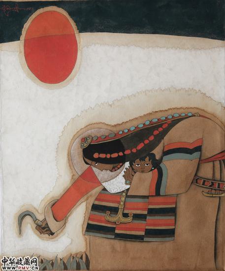 7.计美赤列《母爱系列——阳光下》 50X60 1997年 布面重彩