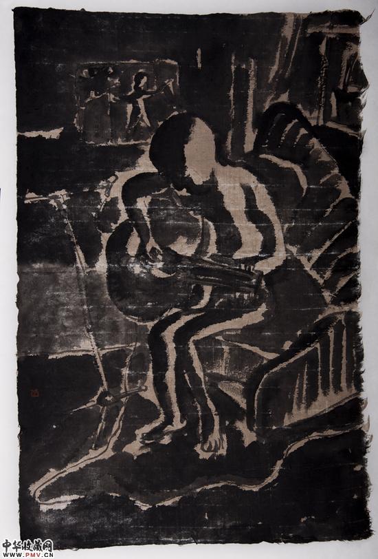 李锋 一个人2  纸本水墨  67x44cm  2015