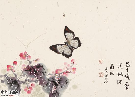 李啸东 庄生晓梦米蝴蝶 纸本设色 32.5×44cm  2014