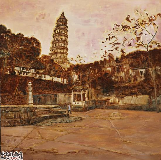 王吉虎 历史的痕迹——虎丘斜塔，120cmX120cm，布面油画