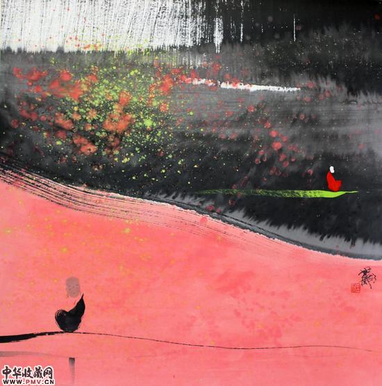 雨足秋色 纸本水墨 80×80cm  2013年  作者：田旭桐