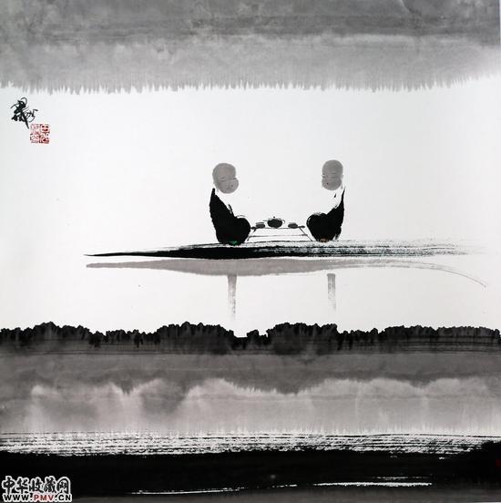 茶中乾坤 纸本水墨 68×68cm 2015年-作者：田旭桐