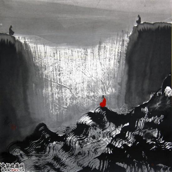 溪山度远空 纸本水墨 68×68cm 2013年 作者：田旭桐