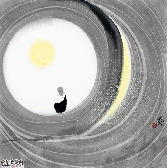 幽清寂远 纸本水墨 68×68cm 2013年 作者：田旭桐