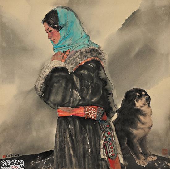 雪域少女68X68CM纸本设色2012 黄华三