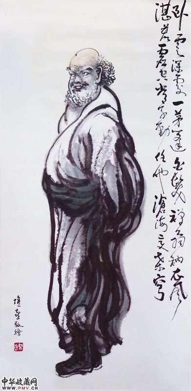 松风水月《罗汉系列之法喜NO.5》纸本水墨  136cm×68cm  2015年