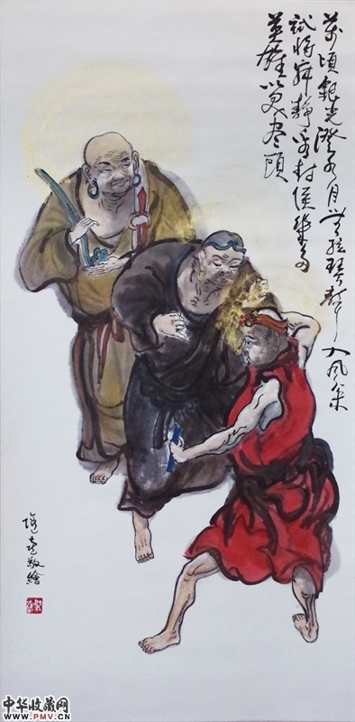 松风水月《罗汉系列之法喜NO.3》纸本水墨  136cm×68cm  2015年