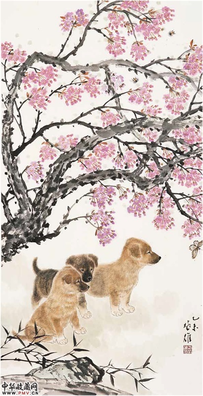 方楚雄  《花荫小狗》     137cm×69cm   2015年