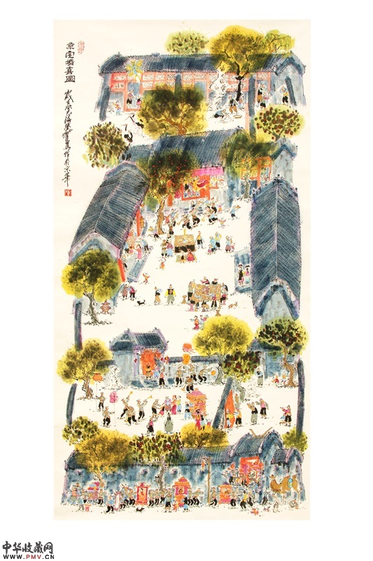 翟鹰《京宅婚喜图》136x68cm 纸本水墨