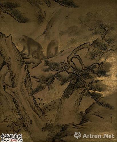 东京国立博物馆展出的森狙仙《秋山游猿图》（局部）