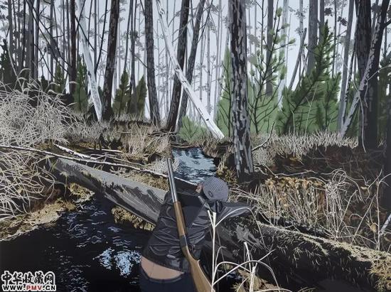 《失算的猎人》，2014，亚麻布、丙烯，180 × 240 cm.webp