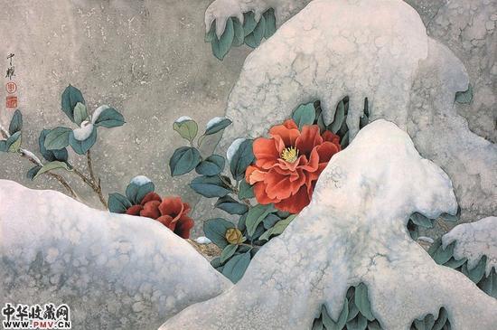 素裹红装，周中耀，2009 年，纸本设色，43cm×65cm