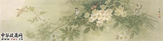 又聚蔷薇几度花，周中耀，2011年，纸本设色，33cm×135cm