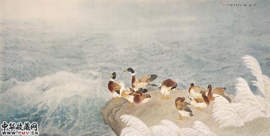 洞庭潮，周中耀，2012 年，纸本设色，120cm×240cm