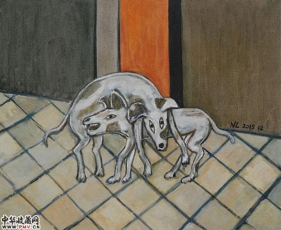 聂力 教堂门口的狗  布面油画  75cmx90cm  2015