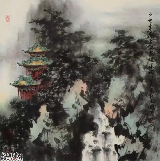 绿树绕溪湾68CM-68CM（纸本设色）2015年.webp