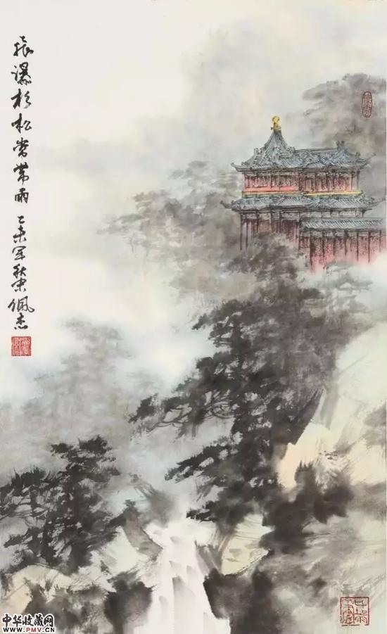 飞瀑杉松常带雨68CM-46CM（纸本设色）2015年.webp