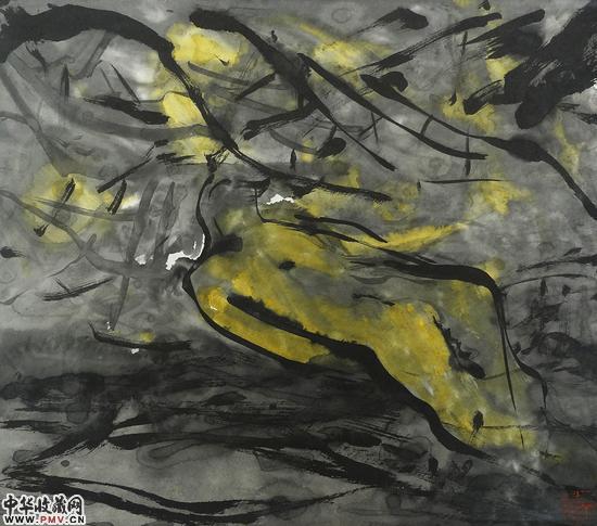 李维兵《漂浮的人》纸本设色  44cmx38cm  2015