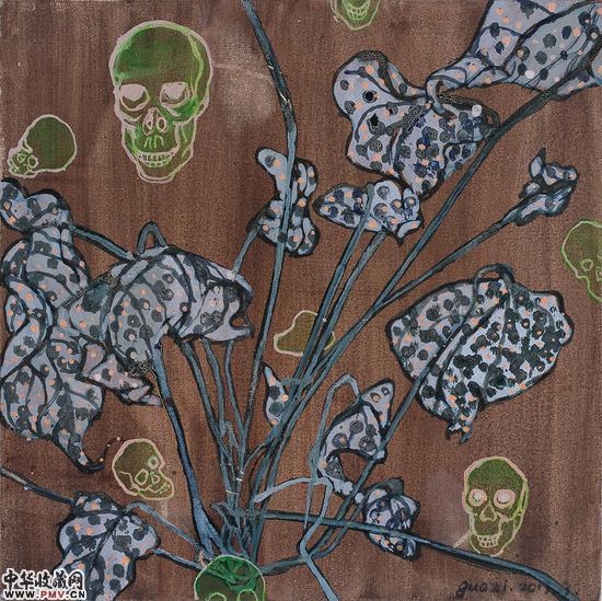 _-头骨与植物1---50×50cm-布面丙烯---2013年