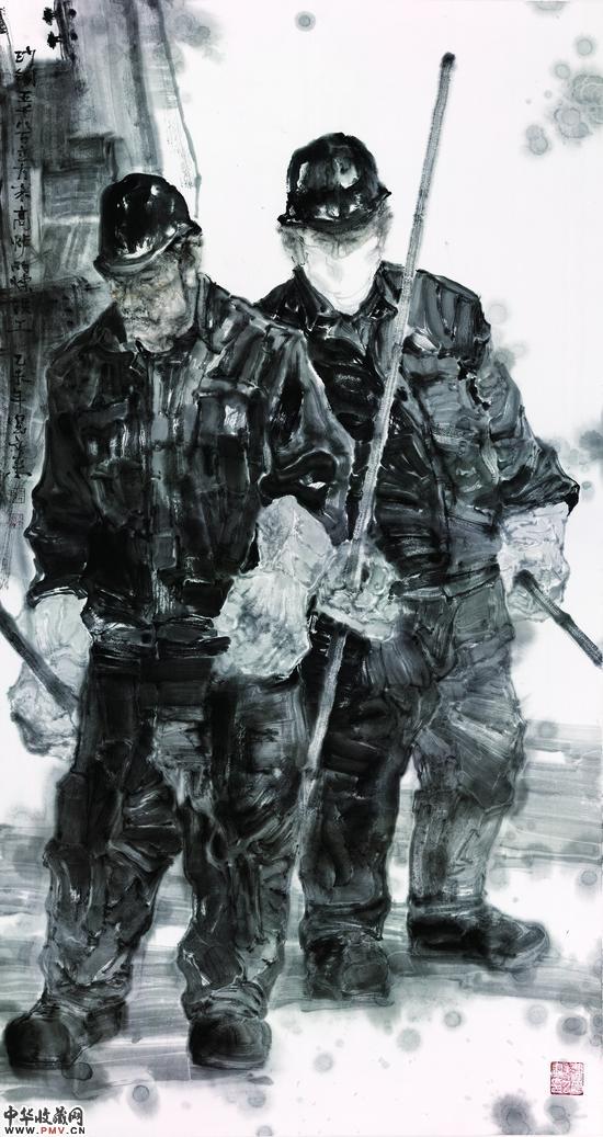 高爐煉鐵工-张文来-138X72.5cm-紙本水墨-2015年